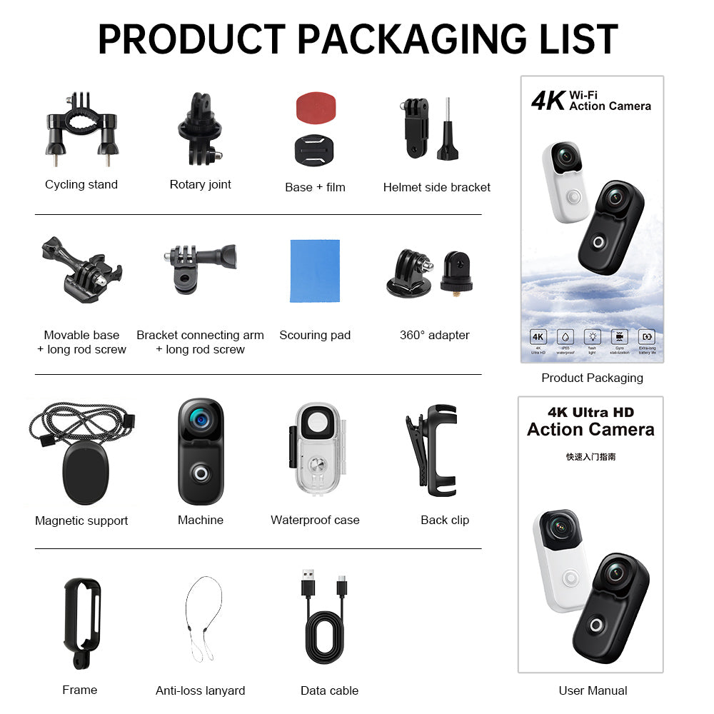 4K Mini Body Action Cameras POV Body CaCamera with Audio Video Recording, PortaWearable Waterproof Thumb Camera for MVlogging Skiing Cycling Hiking
