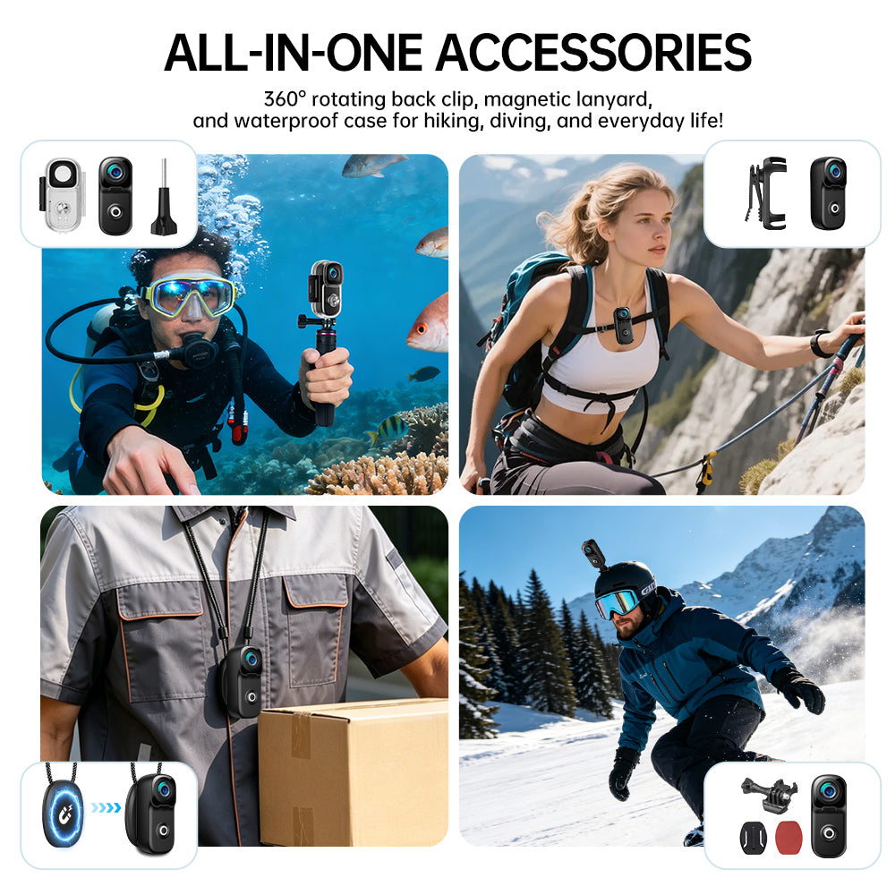 4K Mini Body Action Cameras POV Body CaCamera with Audio Video Recording, PortaWearable Waterproof Thumb Camera for MVlogging Skiing Cycling Hiking