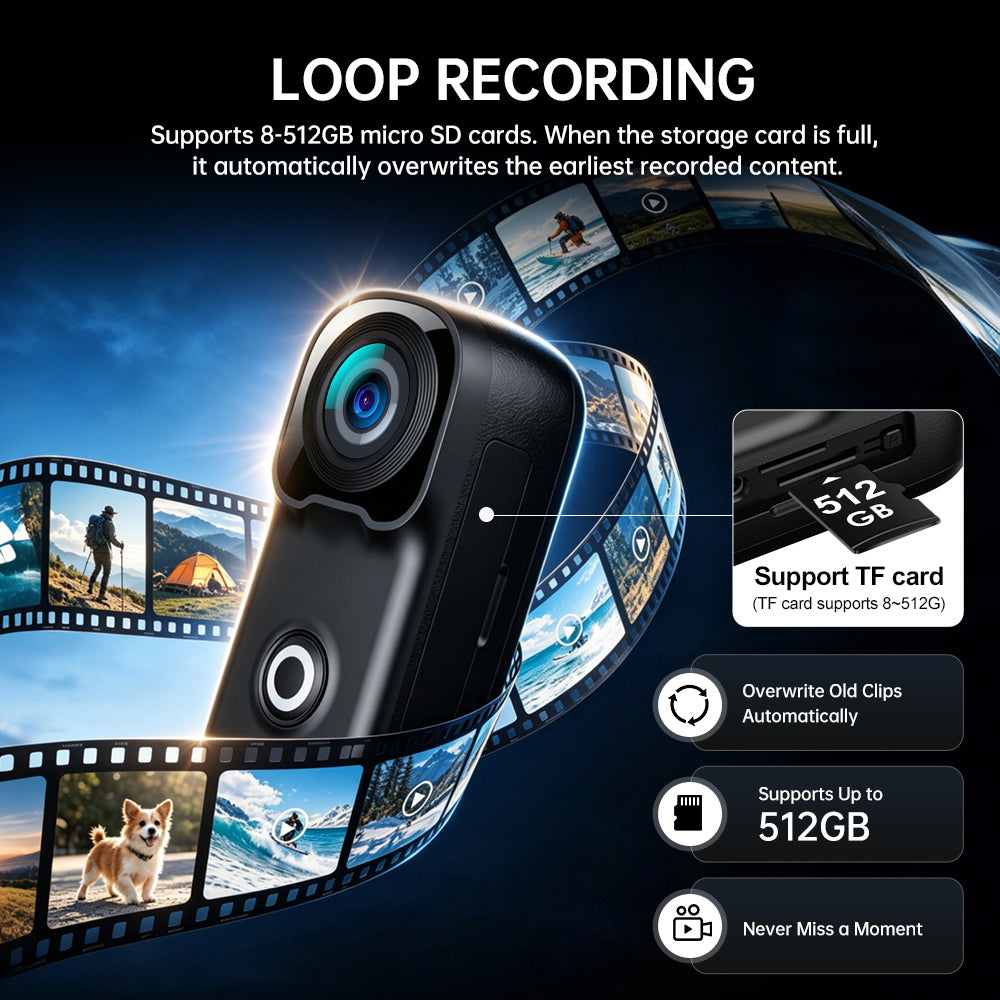 4K Mini Body Action Cameras POV Body CaCamera with Audio Video Recording, PortaWearable Waterproof Thumb Camera for MVlogging Skiing Cycling Hiking