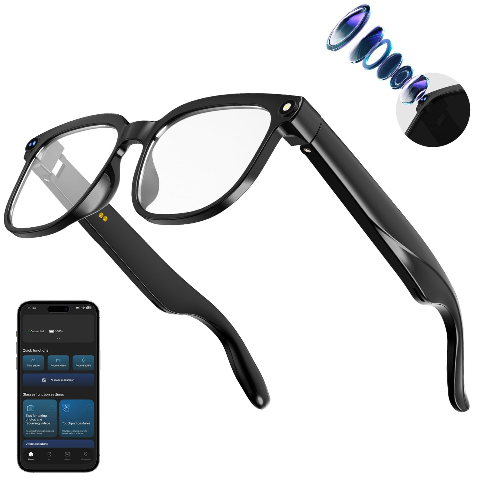 AI Smart Glasses with Camera,8MP Camera Glasses,1080P Anti-Shake Video Recording Glasses, Real Time Translation,AI Voice Assistant,Object Recognition,Bluetooth Sunglasses for Men Women (Photochromic)