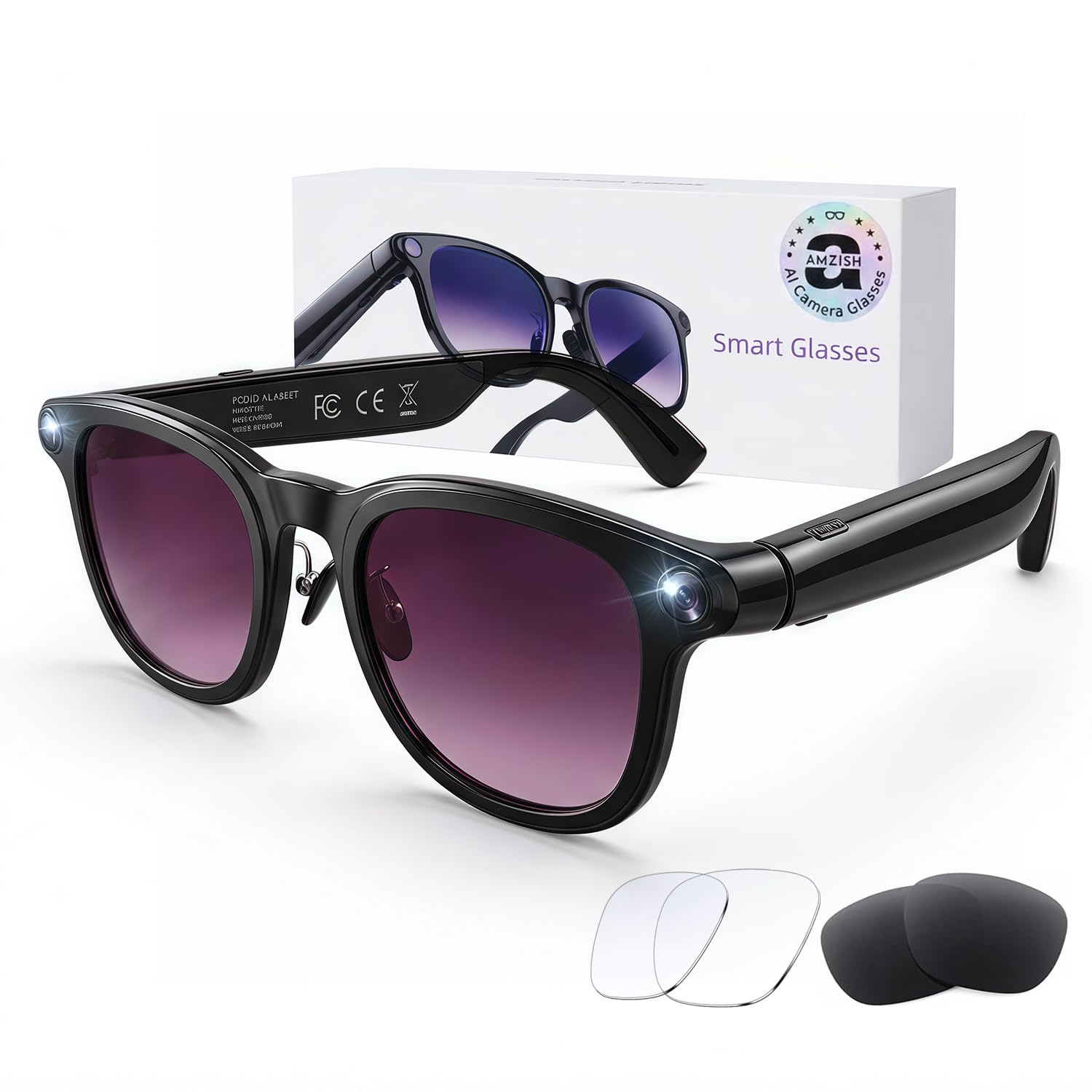 AI Smart Glasses with Camera, 8MP HD Bluetooth Camera Glasses, 1080P Video Recording Sunglasses for Women Men, Real Time Translation, Voice Assistant, Open-Ear Audio for Travel, Work Vlog (3 lenses)