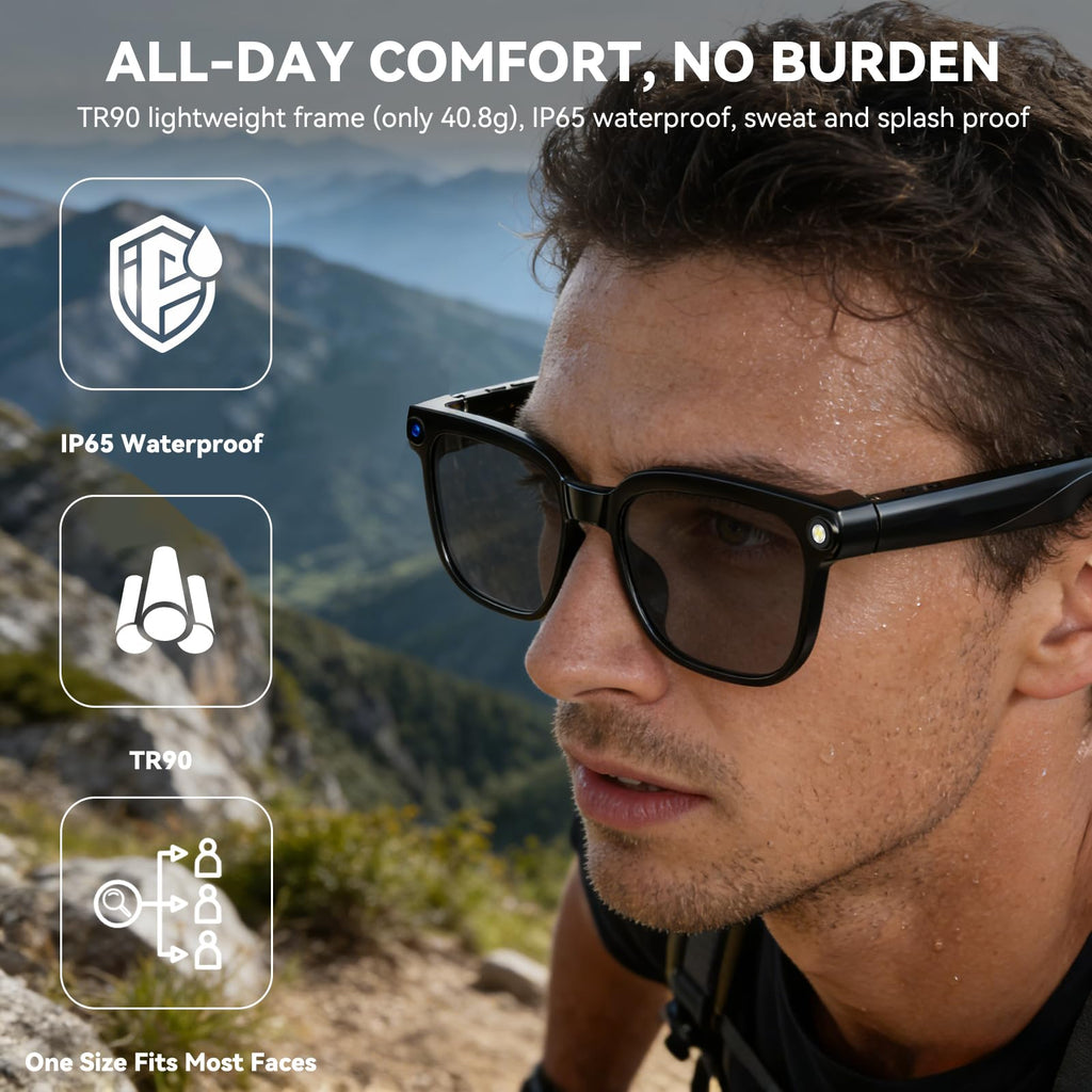 AI Smart Glasses with Camera,8MP Camera Glasses,1080P Anti-Shake Video Recording Glasses, Real Time Translation,AI Voice Assistant,Object Recognition,Bluetooth Sunglasses for Men Women (Photochromic)