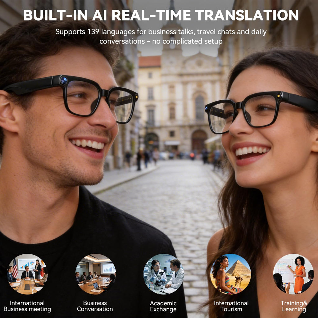 AI Smart Glasses with Camera,8MP Camera Glasses,1080P Anti-Shake Video Recording Glasses, Real Time Translation,AI Voice Assistant,Object Recognition,Bluetooth Sunglasses for Men Women (Photochromic)