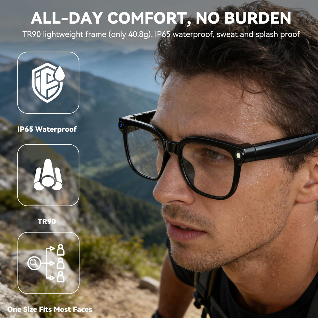 AI Smart Glasses with Camera,8MP Camera Glasses,1080P Anti-Shake Video Recording Glasses, Real Time Translation,AI Voice Assistant,Object Recognition,Bluetooth Sunglasses for Men Women (Photochromic)