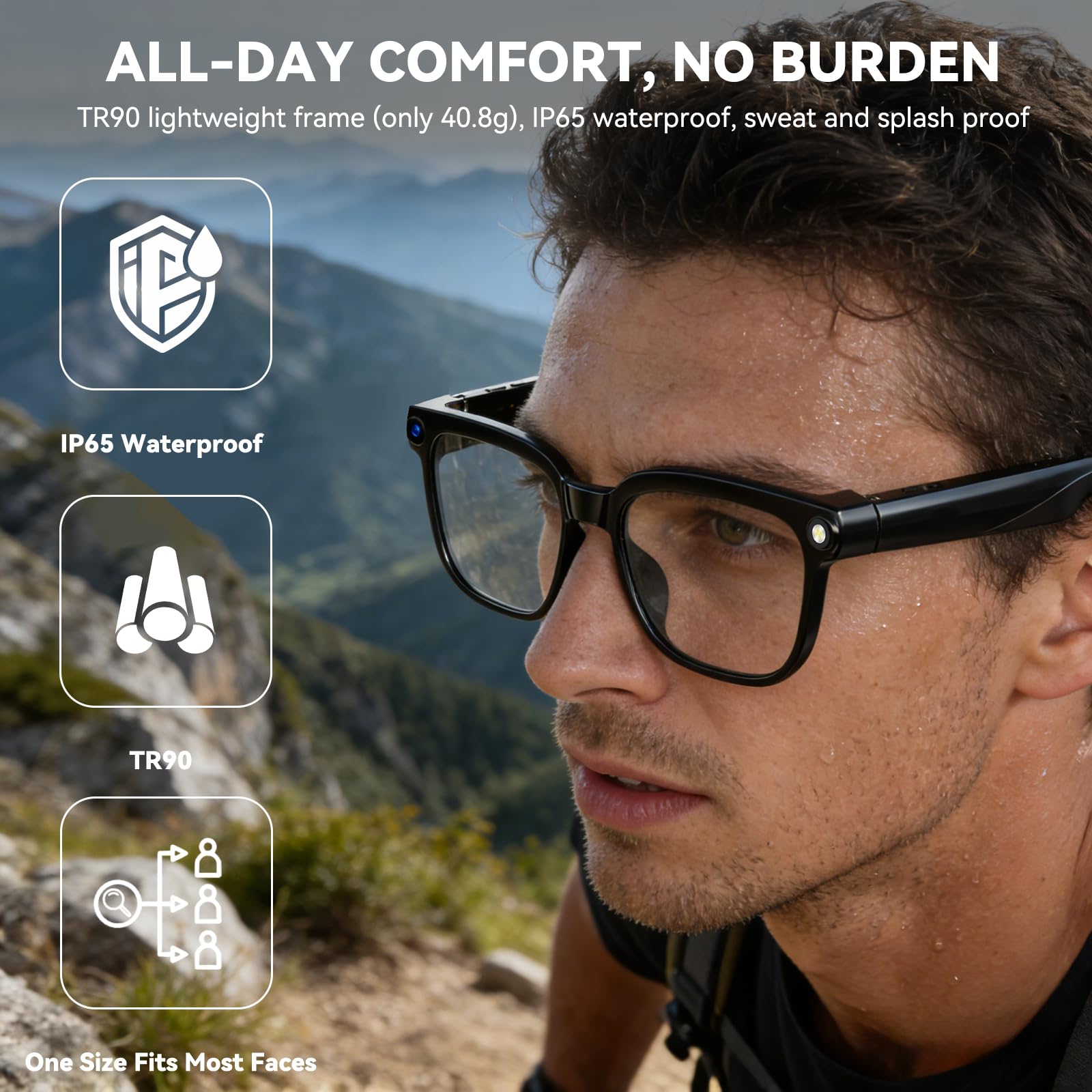 AI Smart Glasses with Camera,8MP Camera Glasses,1080P Anti-Shake Video Recording Glasses, Real Time Translation,AI Voice Assistant,Object Recognition,Bluetooth Sunglasses for Men Women (Photochromic)