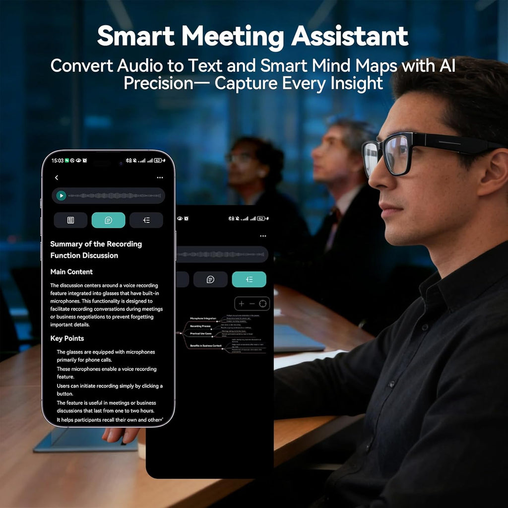 AI Smart Glasses with ChatGPT – Bluetooth, Real-Time Translation, Music & Hands-Free Calls, Photochromic Lenses, UV & Blue Light Protection for Men & Women