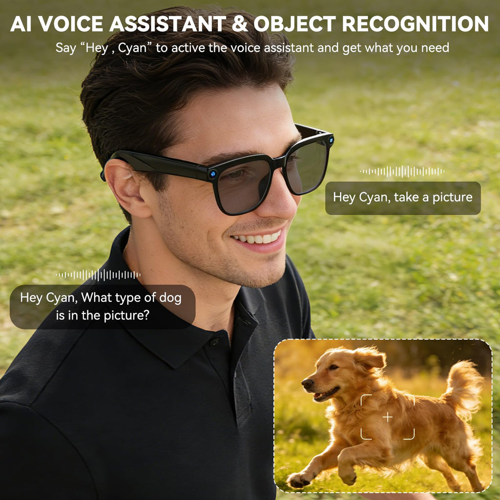 AI Smart Glasses with Camera,8MP Camera Glasses,1080P Anti-Shake Video Recording Glasses, Real Time Translation,AI Voice Assistant,Object Recognition,Bluetooth Sunglasses for Men Women (Photochromic)