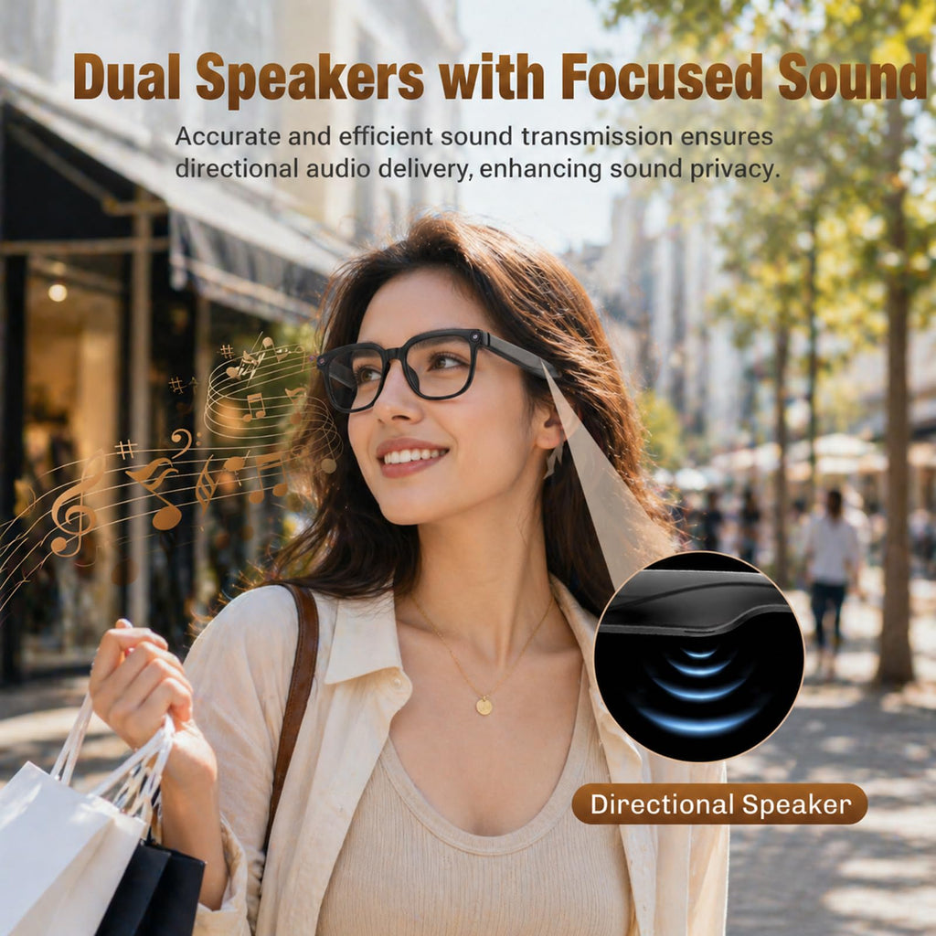 AI Smart Glasses with Camera, 4K HD Video & Photo Capture, Real-Time Translation, Recording Glasses with AI Assistant, Open-Ear Audio, Object Recognition, Bluetooth, for Travel (Transparent Lens)