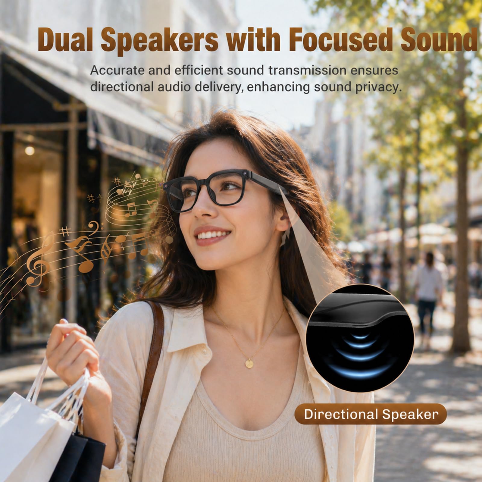 AI Smart Glasses with Camera, 4K HD Video & Photo Capture, Real-Time Translation, Recording Glasses with AI Assistant, Open-Ear Audio, Object Recognition, Bluetooth, for Travel (Transparent Lens)