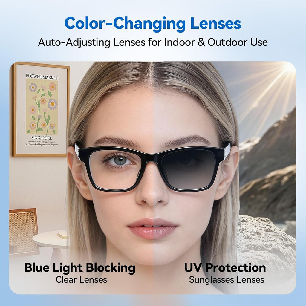 AI Smart Glasses with ChatGPT – Bluetooth, Real-Time Translation, Music & Hands-Free Calls, Photochromic Lenses, UV & Blue Light Protection for Men & Women