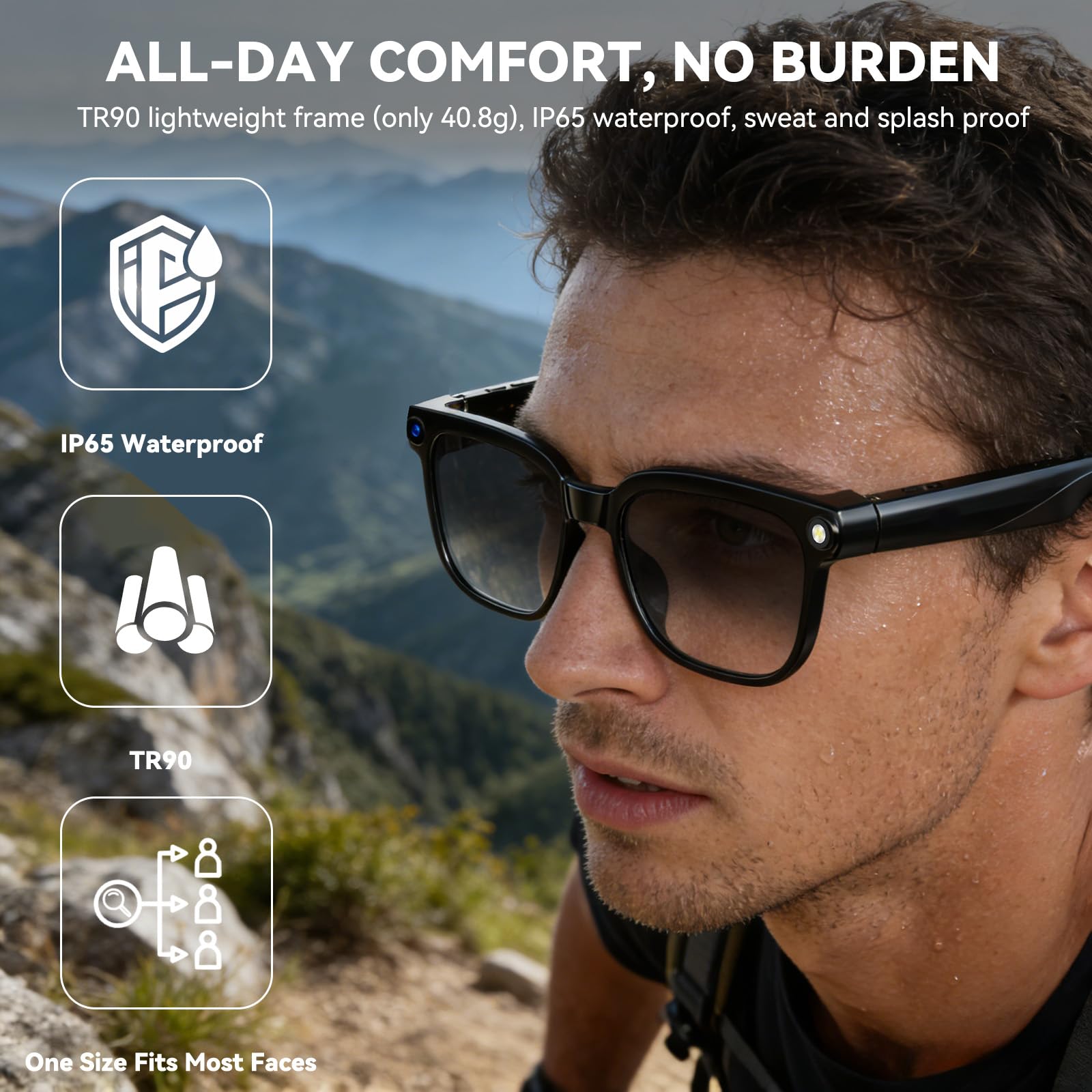 AI Smart Glasses with Camera,8MP Camera Glasses,1080P Anti-Shake Video Recording Glasses, Real Time Translation,AI Voice Assistant,Object Recognition,Bluetooth Sunglasses for Men Women (Photochromic)
