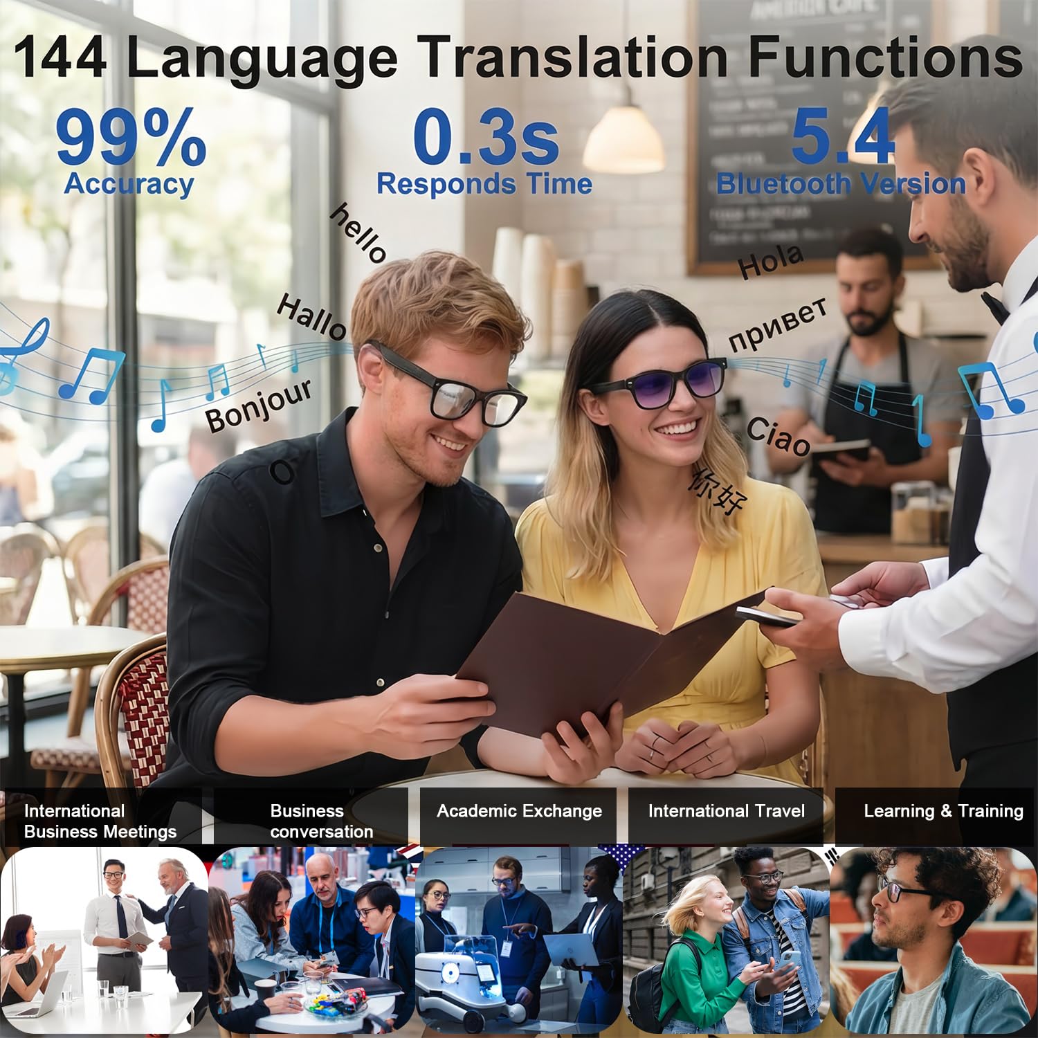 AI Smart Glasses with Camera, 8MP HD Bluetooth Camera Glasses, 1080P Video Recording Sunglasses for Women Men, Real Time Translation, Voice Assistant, Open-Ear Audio for Travel, Work Vlog (3 lenses)