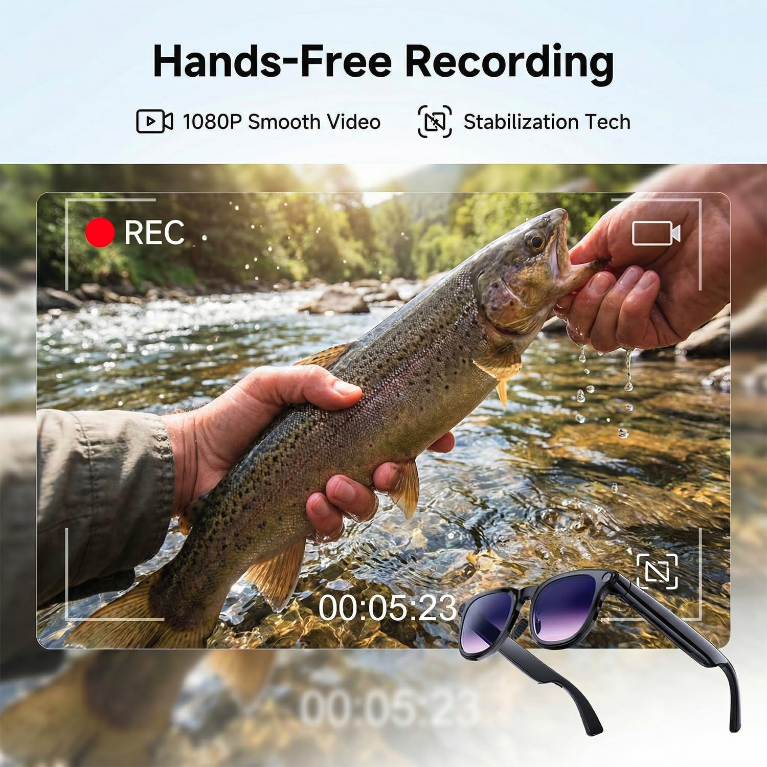 AI Smart Glasses with Camera, 8MP HD Bluetooth Camera Glasses, 1080P Video Recording Sunglasses for Women Men, Real Time Translation, Voice Assistant, Open-Ear Audio for Travel, Work Vlog (3 lenses)