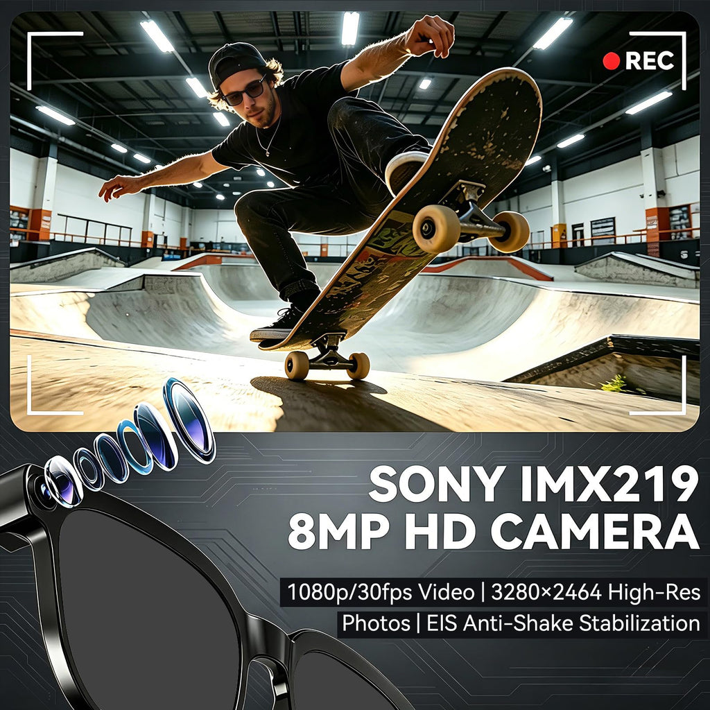 AI Smart Glasses with Camera,8MP Camera Glasses,1080P Anti-Shake Video Recording Glasses, Real Time Translation,AI Voice Assistant,Object Recognition,Bluetooth Sunglasses for Men Women (Photochromic)