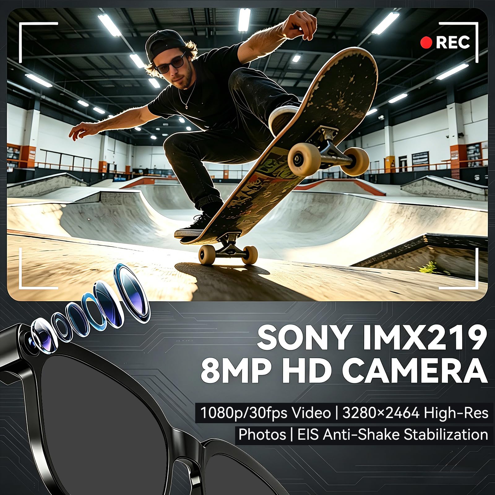AI Smart Glasses with Camera,8MP Camera Glasses,1080P Anti-Shake Video Recording Glasses, Real Time Translation,AI Voice Assistant,Object Recognition,Bluetooth Sunglasses for Men Women (Photochromic)